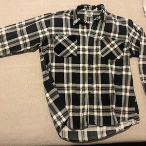 Ozark Trail Vintage Men’s Navy, Brown, and Khaki Flannel Size L